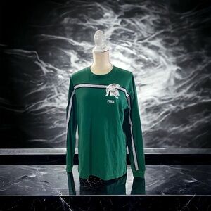 Victorias Secret Pink Michigan State Womens Green Long Sleeve T-Shirt Sz Small